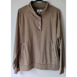 Betsey's Boutique Shop Relaxed Sleeve Pullover Snap Brown Pockets Size Small